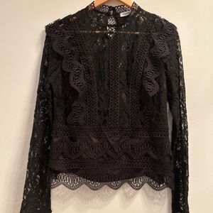 Black lace & crochet long sleeve top with ruffle details #goth #lace #whimsigoth